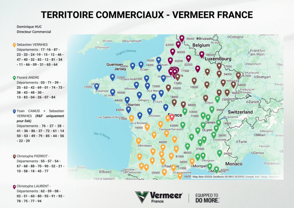 Nos représentants des ventes Vermeer France répartis par territoires commerciaux en France